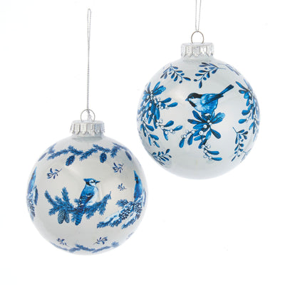 Kurt Adler Delft Blue Bird Glass Ball Ornament