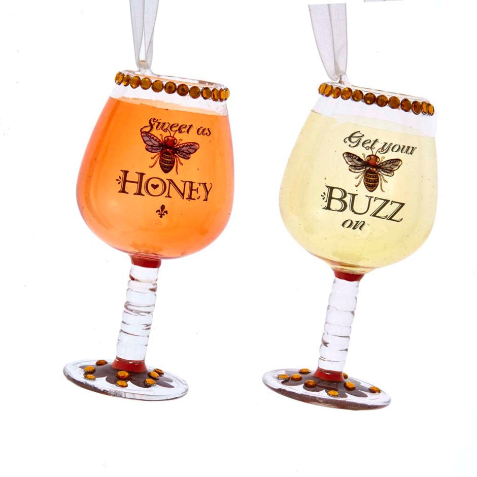 Kurt Adler "Sweet as Honey" Wine Glass Ornament  | Putti Christmas Decorations