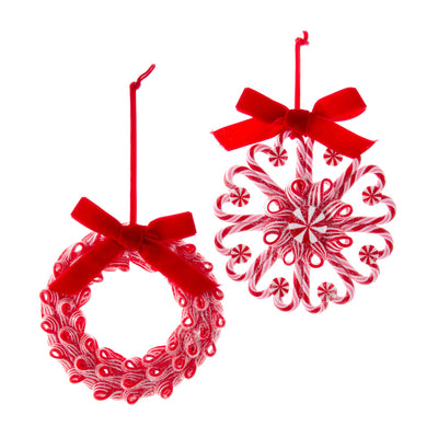 Red and White Peppermint Wreath Clay Dough Ornament