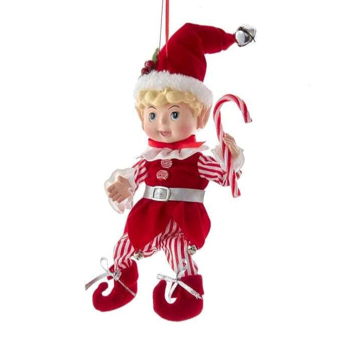 Kurt Adler Kringles Peppermint Elf with Candy Cane Ornament | Putti Christmas Canada