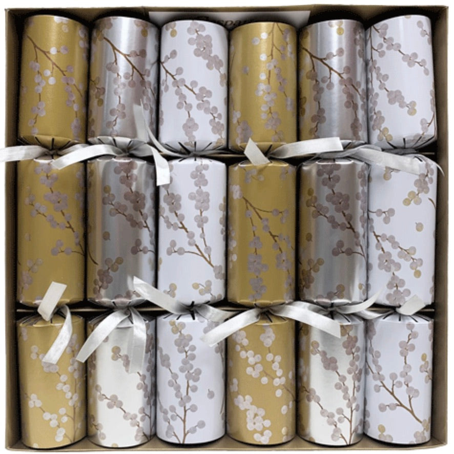 Caspari Berry Branches Silver and Gold Christmas Crackers | Putti 