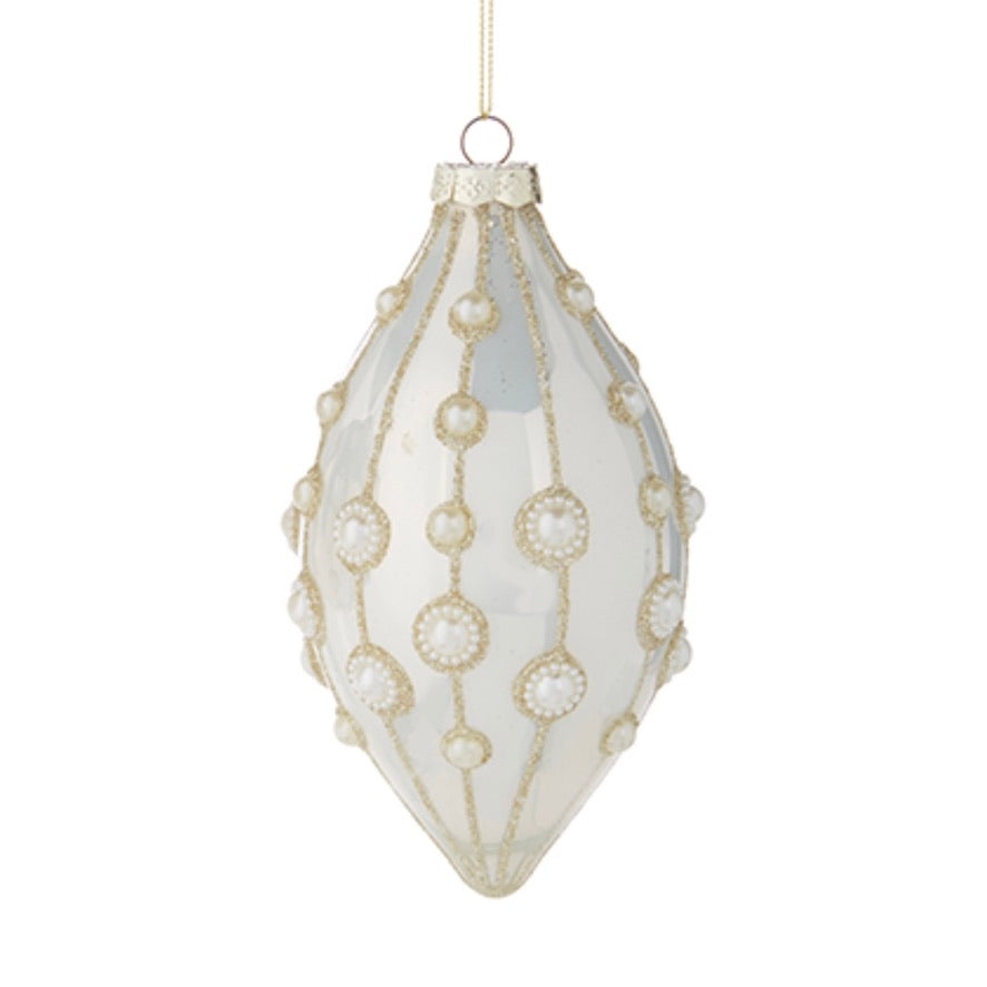 Pearl Embellished Ivory Glass Double Point Ornament | Putti Christmas