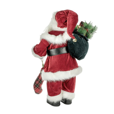 Traditional Standing Santa with Plaid Stocking