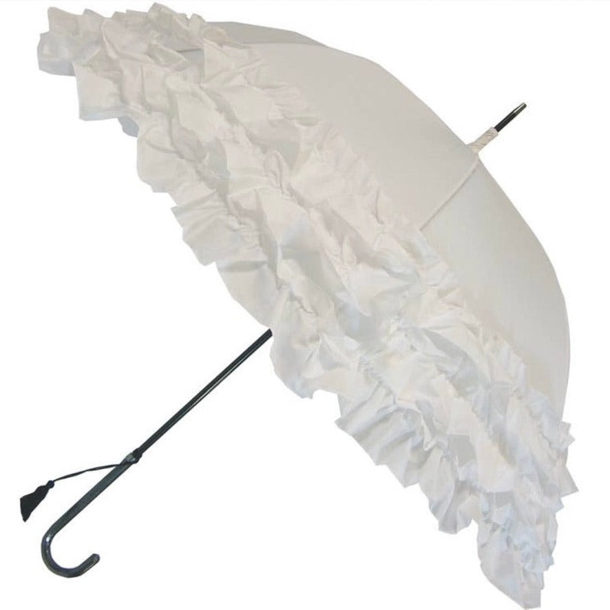 White Triple Frill Classic Umbrella | Putti Fine Fashions 