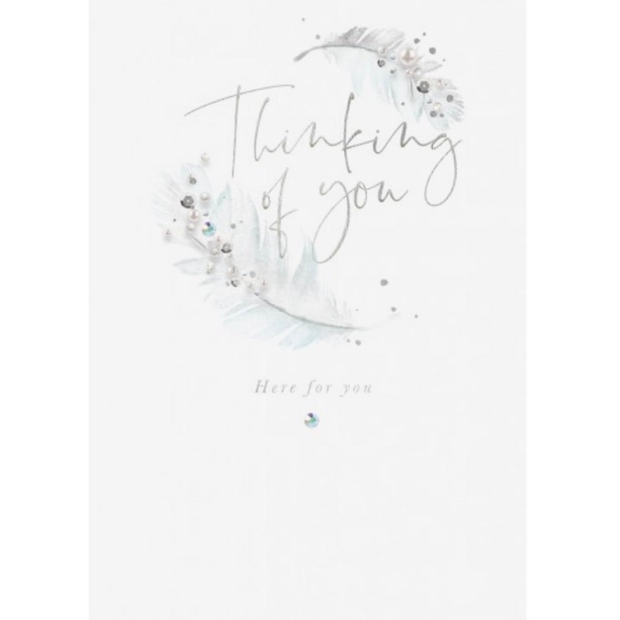 "Thinking of You" White Feather Sympathy Greeting Card | Putti