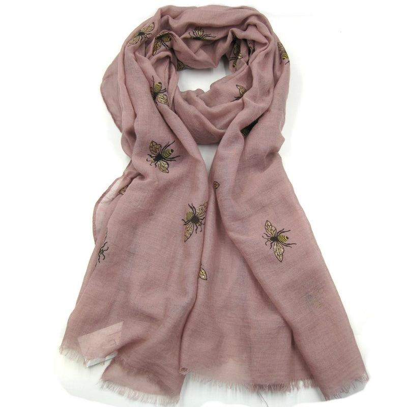 Glitter Bee Print Scarf - Dark Pink