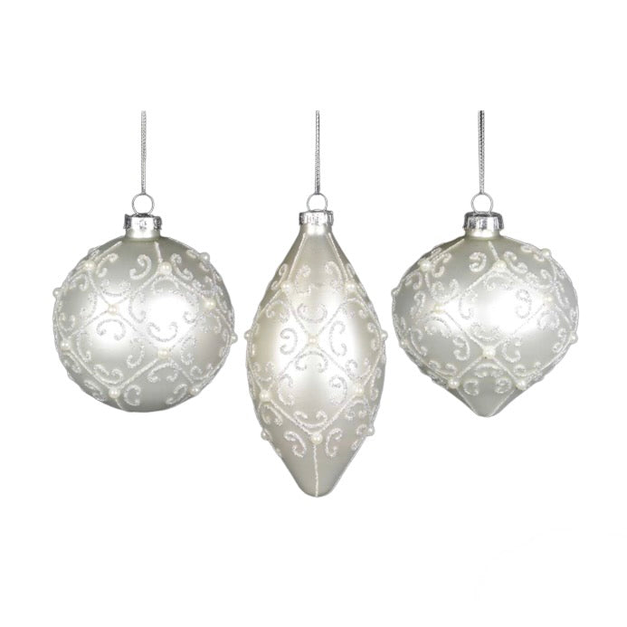 Matte White with Swirls Glass Ornament