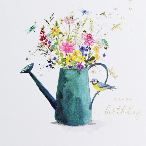 Wildflower Watering Can "Happy Birthday" Greeting Card | Putti Fine Furnishings