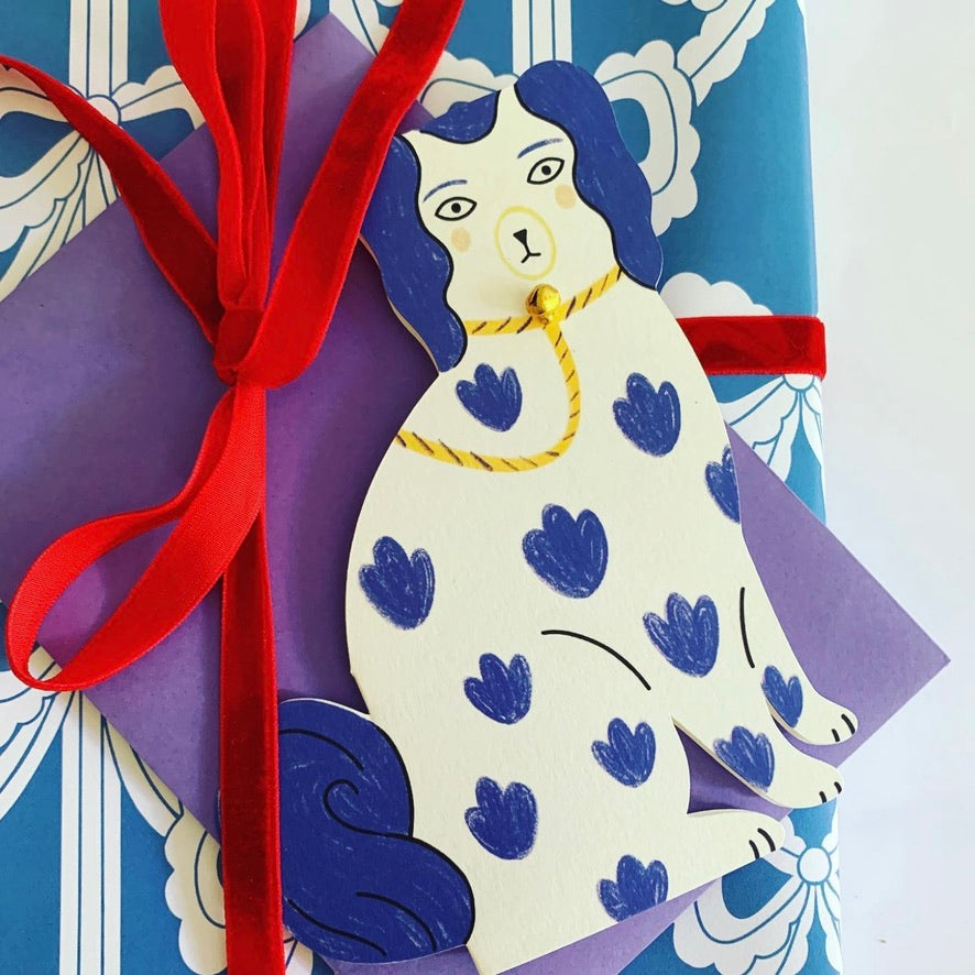 Staffordshire Pottery Dog Card - Blue