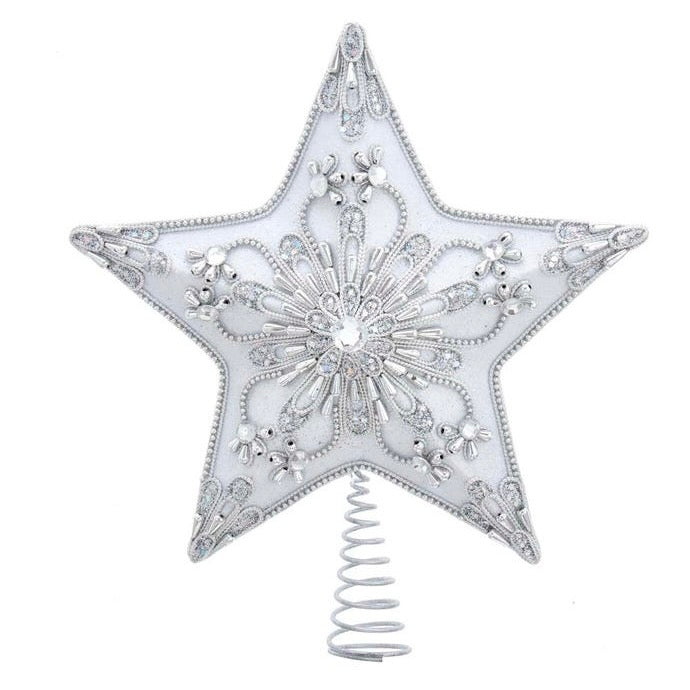 Kurt Adler White Beaded Star Tree Toper | Putti Christmas