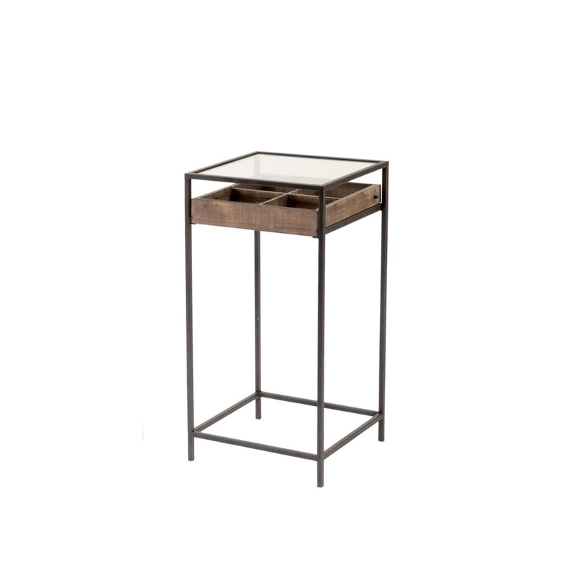 Side Table with Glass Top and Wood Divided Drawer - Small