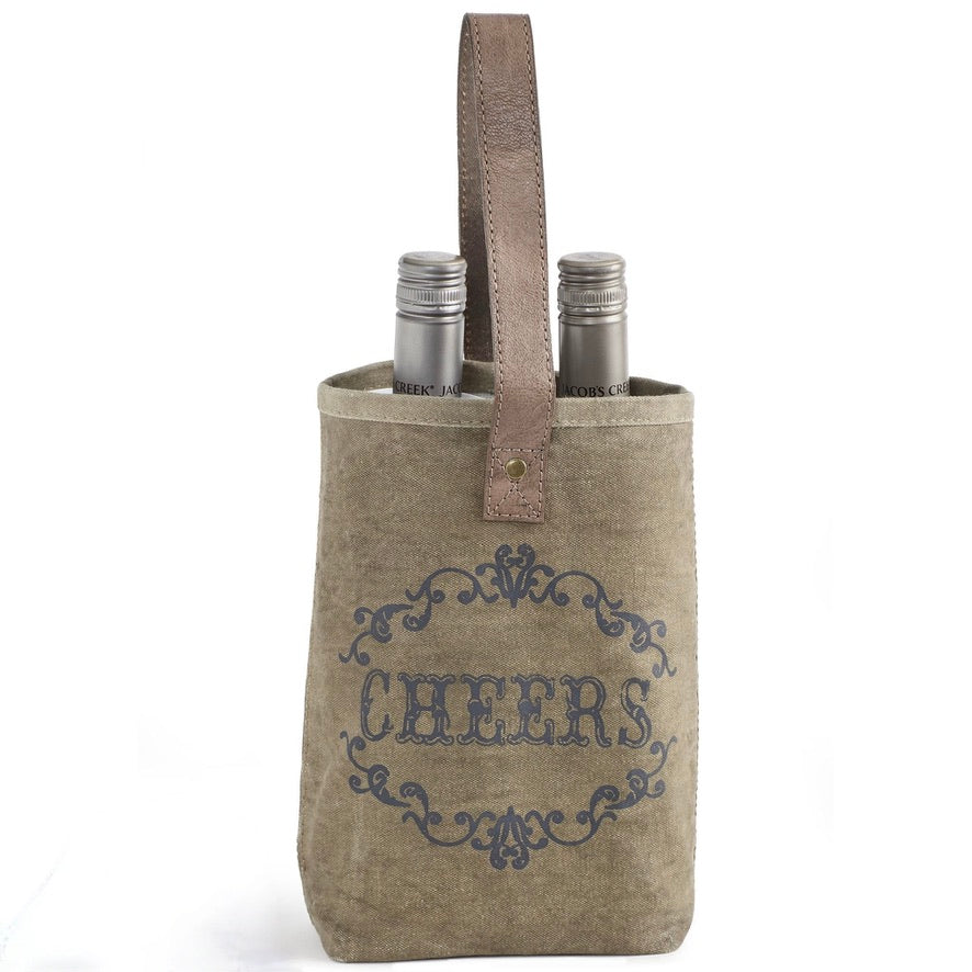 Recycled Canvas Double Bottle Bag - Cheers - Putti fine Furnishings