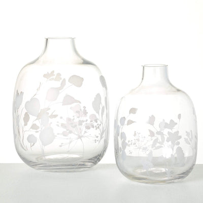 Floral Etched Clear Glass Vase