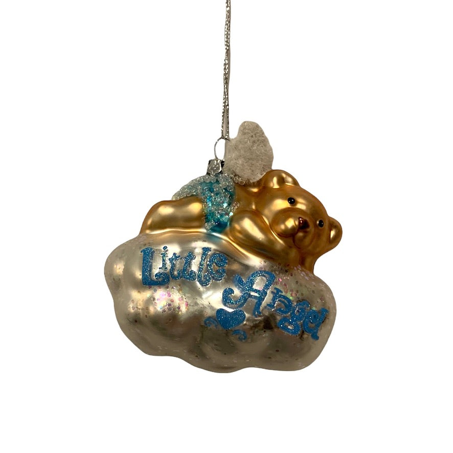 "Little Angel" Teddy Bear Glass Ornament - Blue