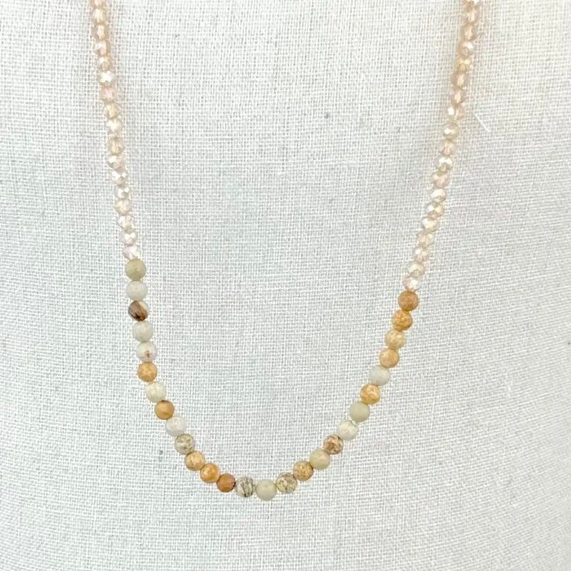 Champagne Fresh Water Pearls and Jasper Stones Long Necklace | Putti 