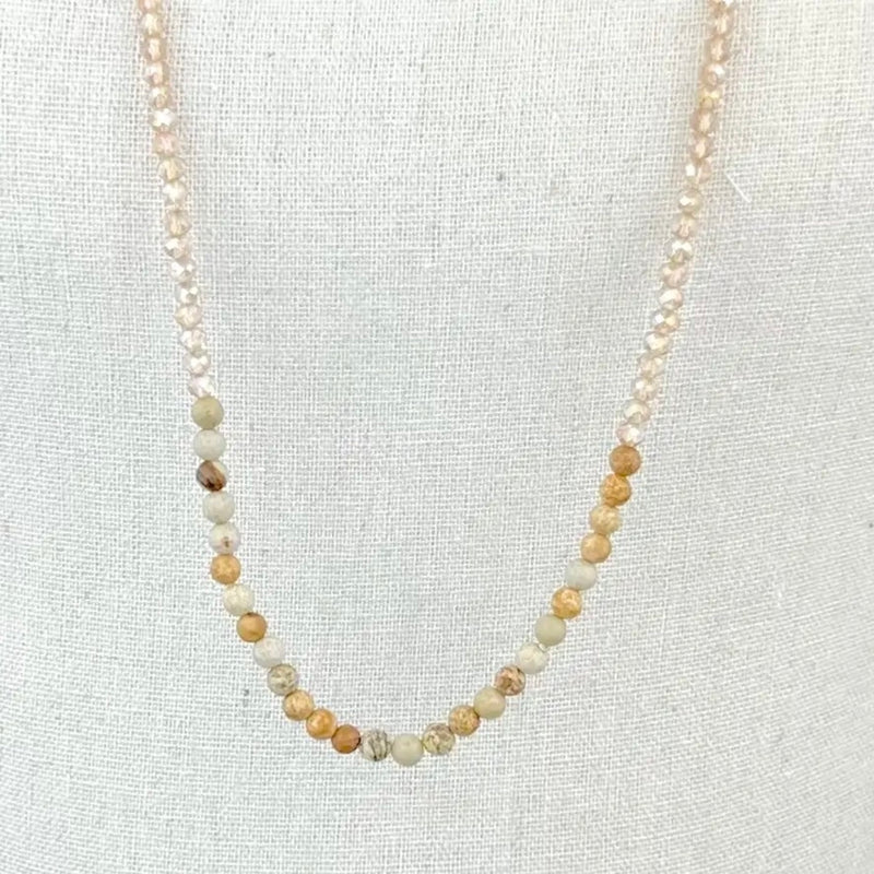 Champagne Fresh Water Pearls and Jasper Stones Long Necklace | Putti