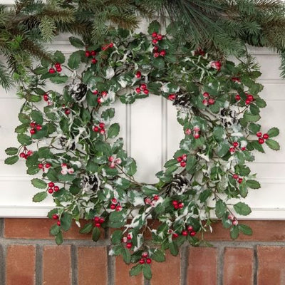 Glittered Holly Berry and Pinecone Small Wreath