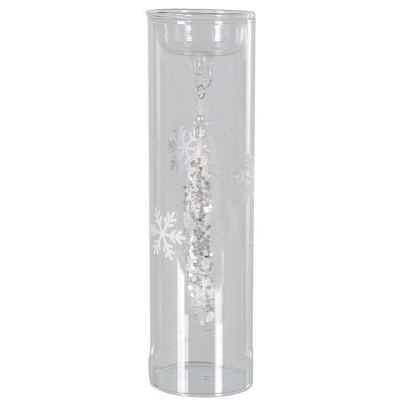 Glass Tea Light with Hanging Feather, CH-Coach House, Putti Fine Furnishings