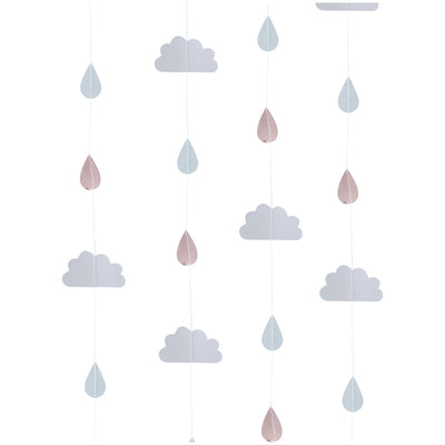 "Hello World" Rose Gold Raindrop & Cloud Back Drop Garland, GR-Ginger Ray UK, Putti Fine Furnishings