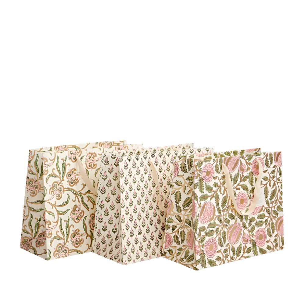 Hand Block Printed Gift Bags Blush - Large | Putti Fine Furnishings