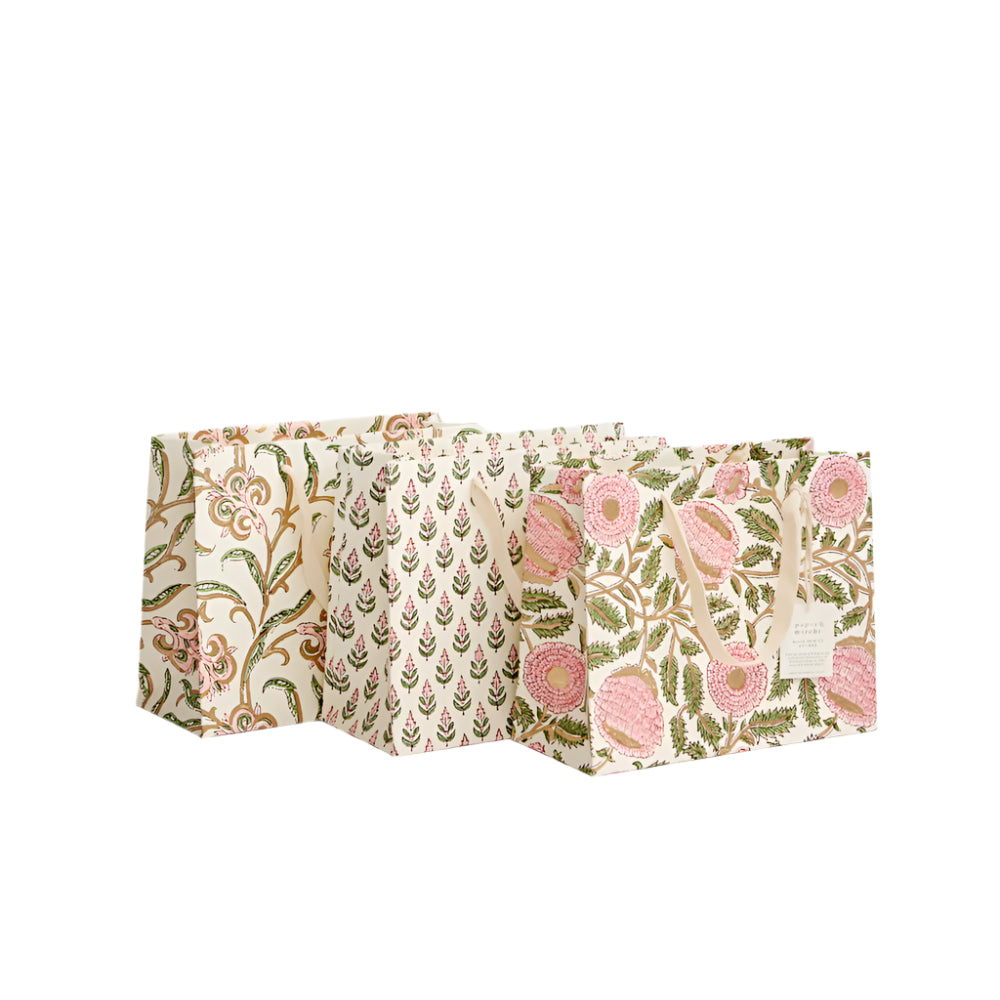 Hand Block Printed Gift Bags Blush - Medium | Putti Fine Furnishings