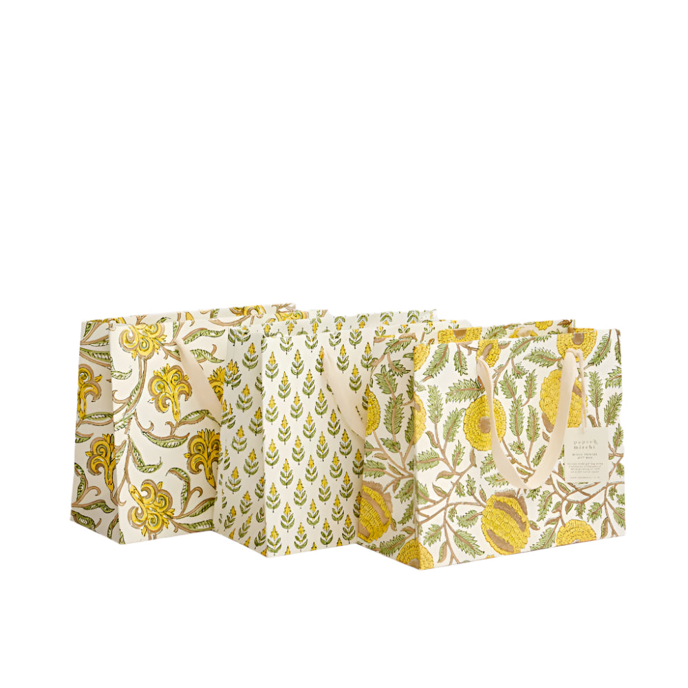 Hand Block Printed Gift Bags Sunshine - Medium | Putti Fine Furnishings