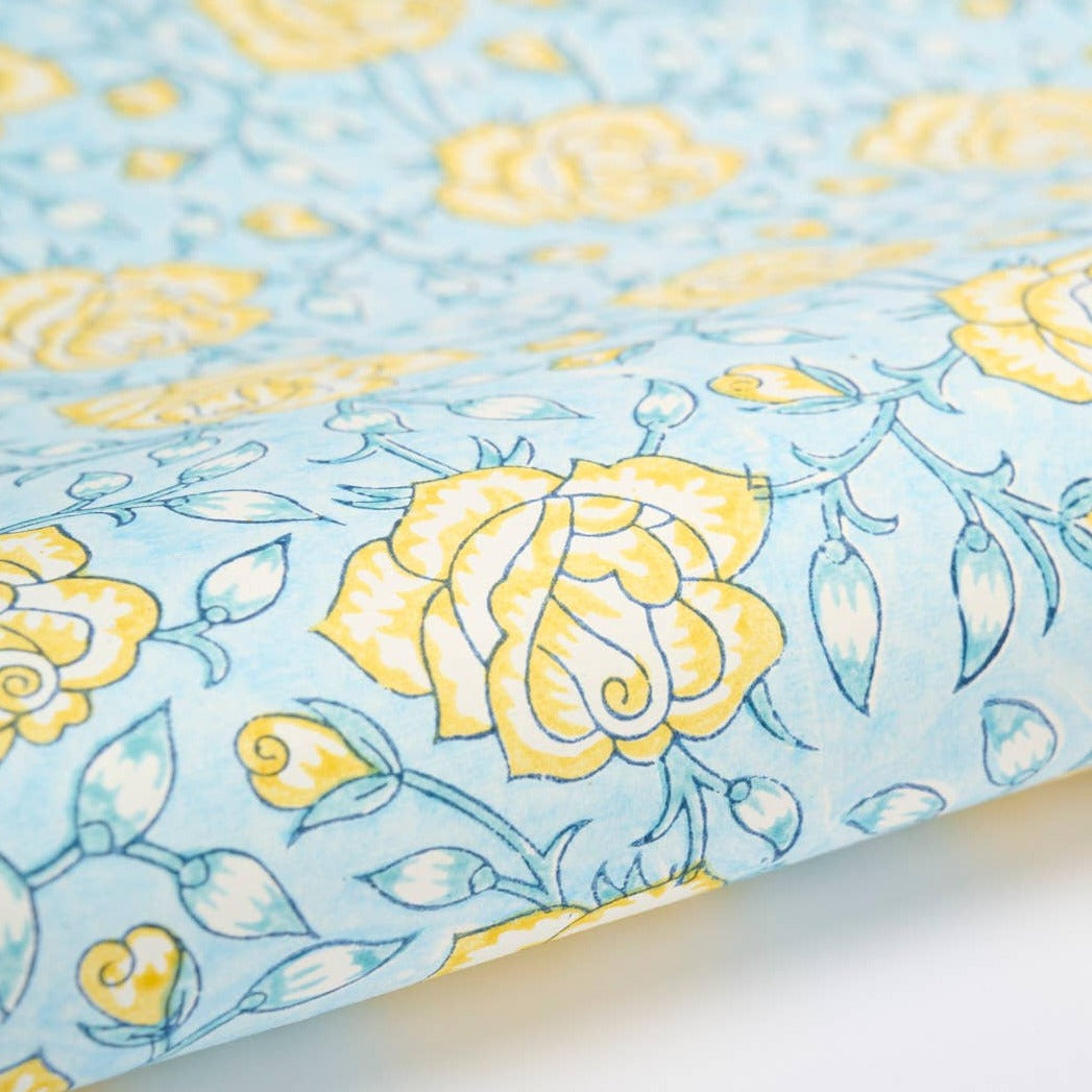 Hand Block Printed Gift Wrap Sheets -Jaipur Rose Mimosa | Putti Fine Furnishings