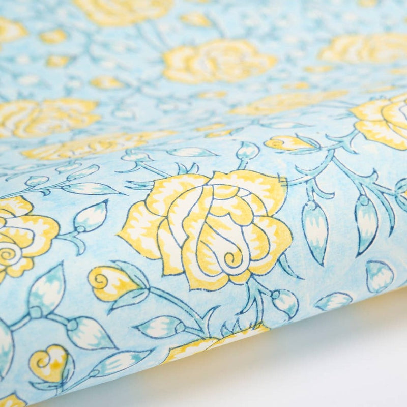 Hand Block Printed Gift Wrap Sheets -Jaipur Rose Mimosa | Putti Fine Furnishings