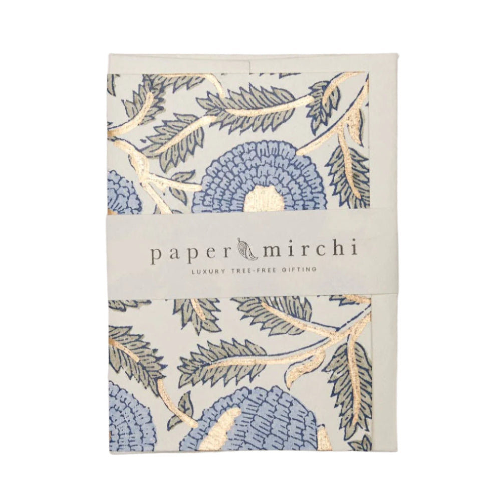 Hand Block Printed Greeting Card - Marigold Glitz Blue Stone | Putti