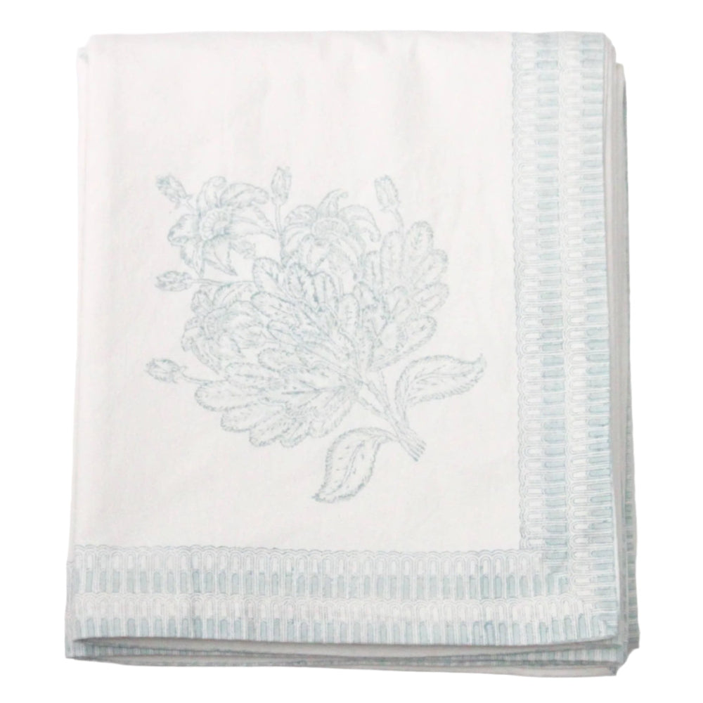 Hand Block Printed Tree of Life Mineral Green Tablecloth | Putti Fine Furnishings