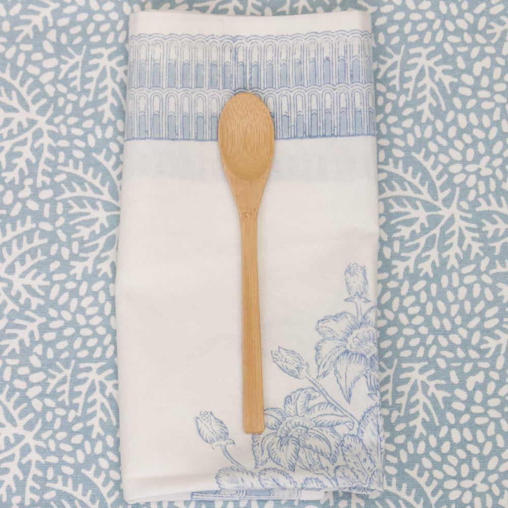 Hand Block Printed Tree of Life Mineral Green napkin | Putti Fine Furnishings