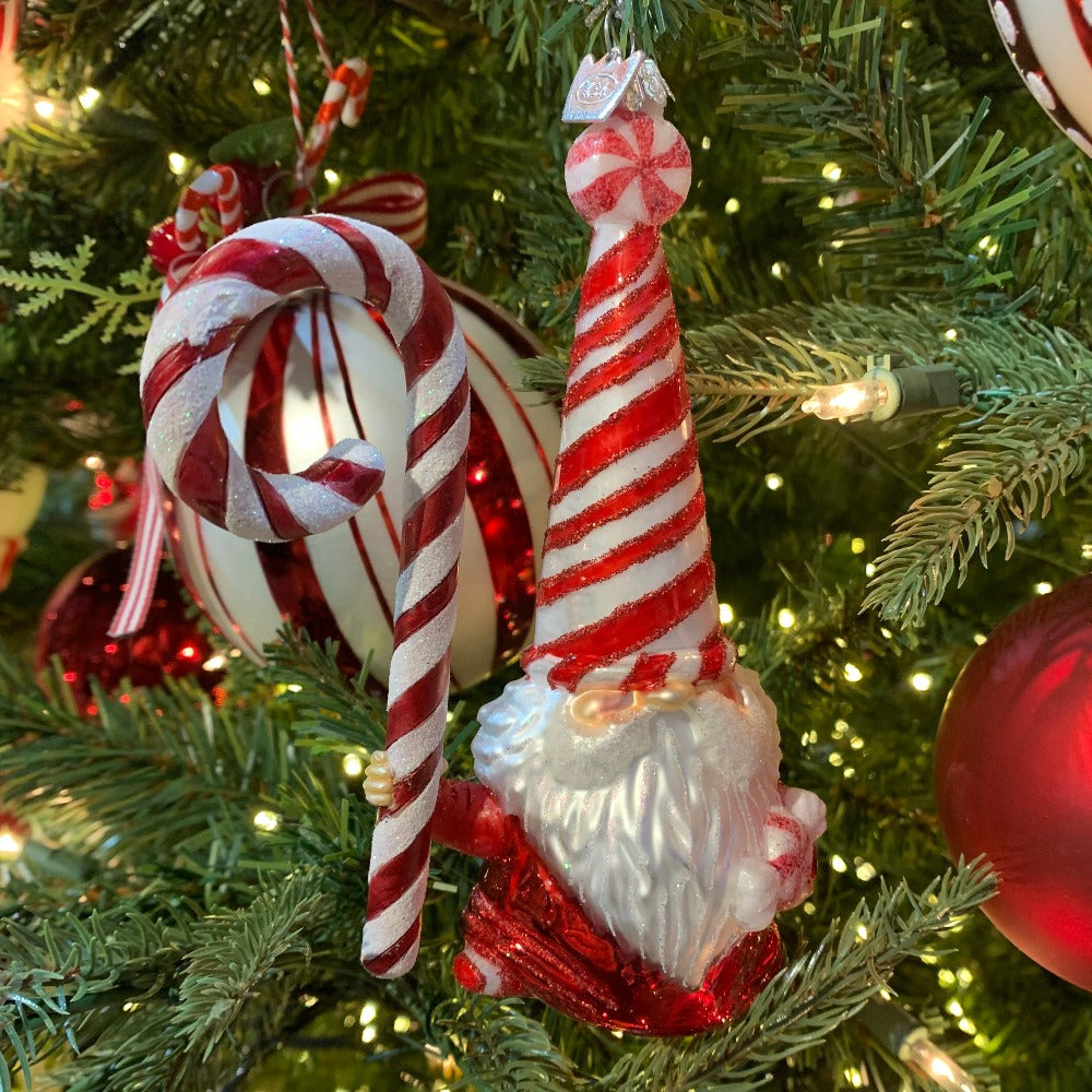 Noble Gems Peppermint Gnome Glass Ornament | Putti Christmas Canada