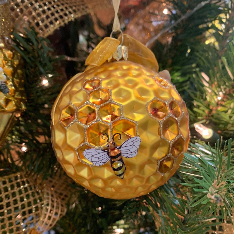 Kurt Adler Honeycomb Bee Glass Ball Ornament | Putti Christmas