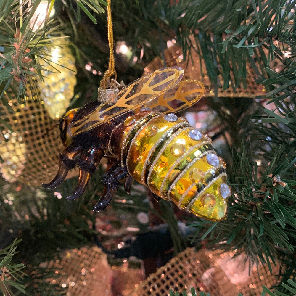 Kurt Adler Honey Bee Glass Ornament  | Putti Christmas Decorations
