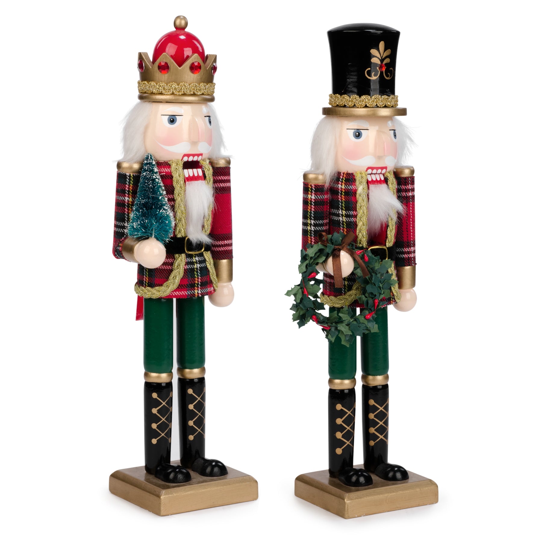 Nutcracker King with Brush Tree and Plaid Jacket