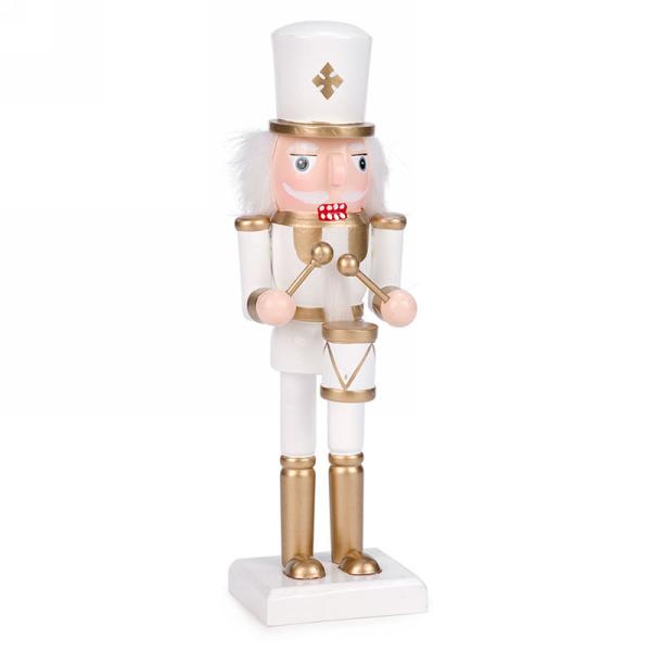 White and Gold Nutcracker Soldier with Drum | Putti Christmas