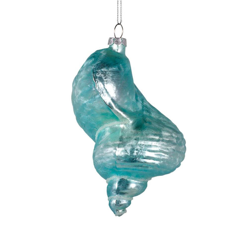 Frosted Aqua Snail Shell Glass Ornament, CT-Christmas Tradition, Putti Fine Furnishings