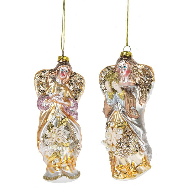 Pastel Angel with Dove Glass Ornament