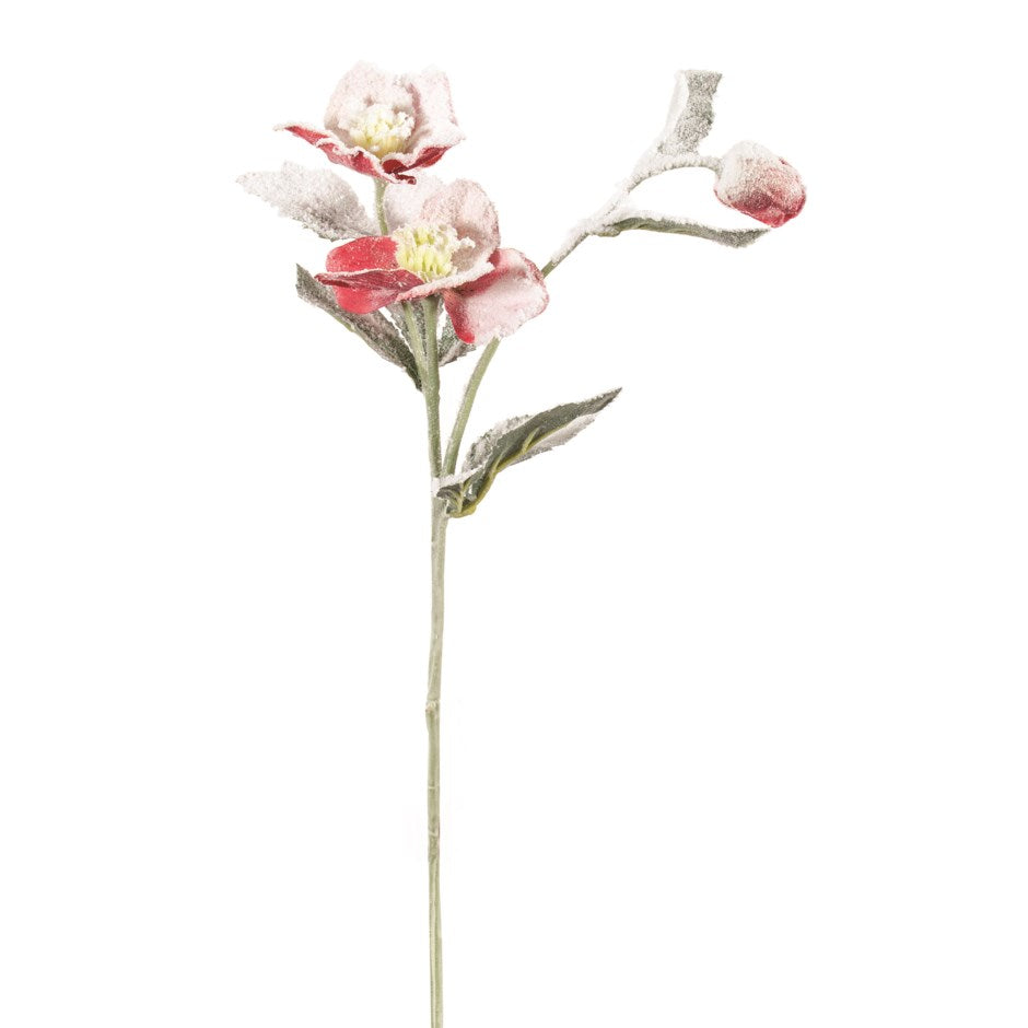 Snowy Red Flower Spray | Putti Christmas Decorations