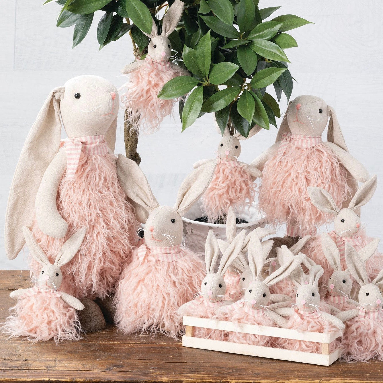 Linen Rabbit with Pink Fur | Putti Fine Furnishings Canada