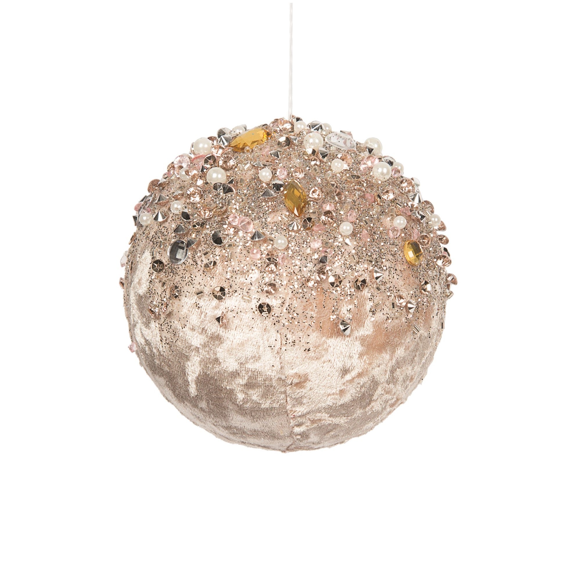 Blush Pink with Pearls and Jewels Velvet Ball Ornament | Putti Christmas 