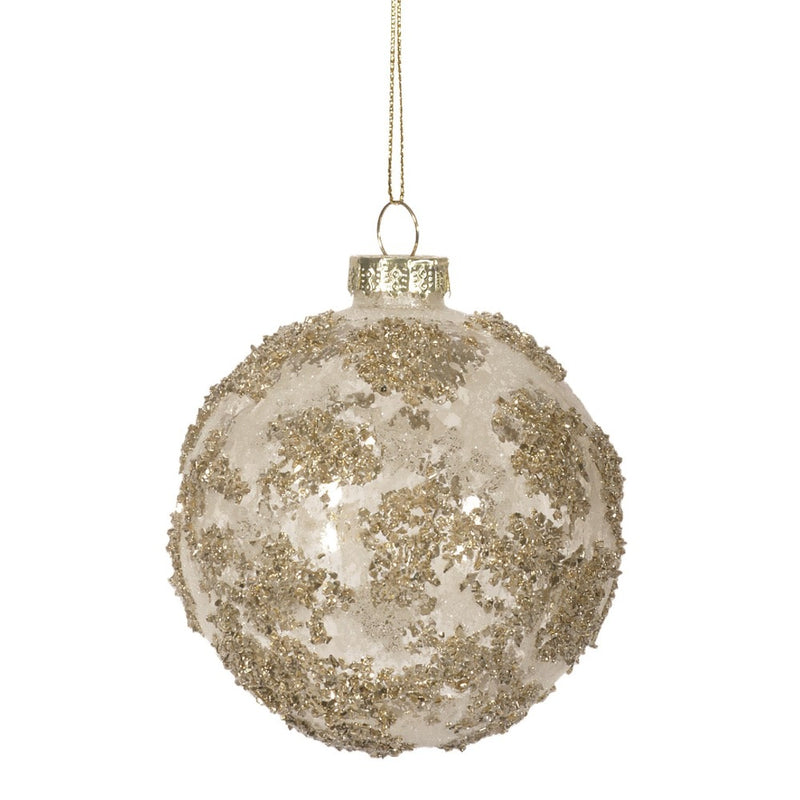 Clear with Heavy Gold Glitter Glass Ball Ornament | Putti Christmas 