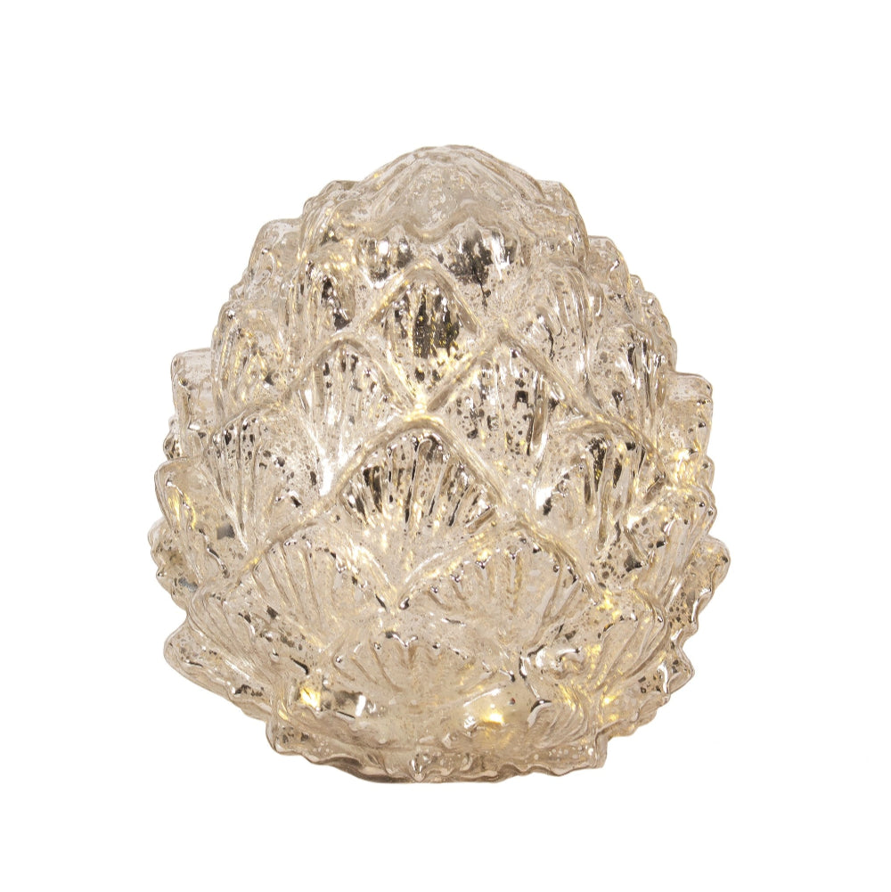 Silver Mercury Glass LED Pinecone  | Putti Christmas Decorations