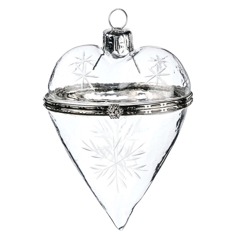 Clear Glass trinket Box Ornament Etched with Snowflakes  | Putti Christmas Celebrations
