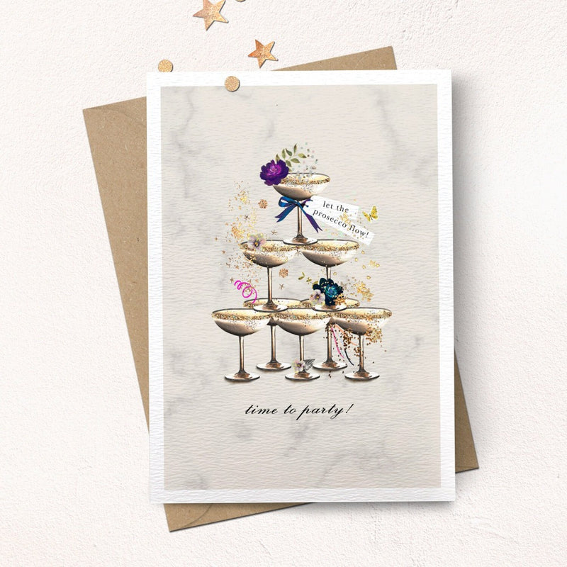 "Time to Party" Prosecco Tower Greeting Card | Putti Fine Furnishings 