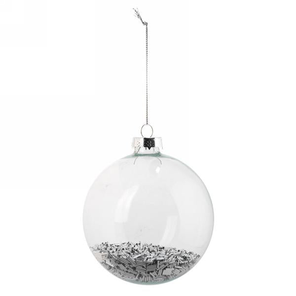 Clear Glass 3" Ball Christmas Ornament with Silver Beads | Putti 