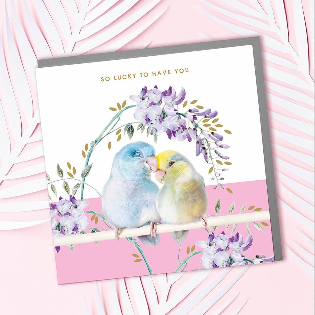 Lola Design Parrotlet "So Lucky to Have You" Greeting Card | Putti