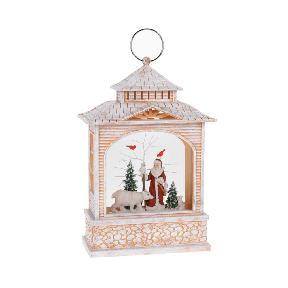 Santa Scene Swirl Snow Lantern with Light - White - Putti Christmas Canada