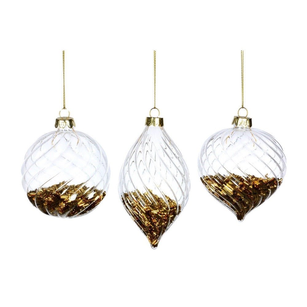 Clear Glass Christmas Ornament with Gold Fill | Putti Christmas Decorations