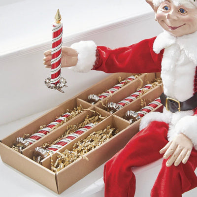 Raz Candy Cane Striped Clip-On Candle Glass Christmas Ornaments